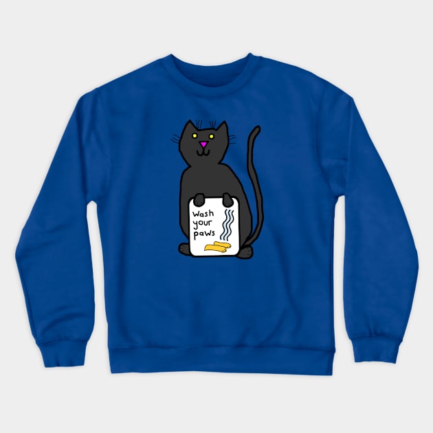 Wash Your Paws Says Cute Cat Crewneck Sweatshirt by ellenhenryart